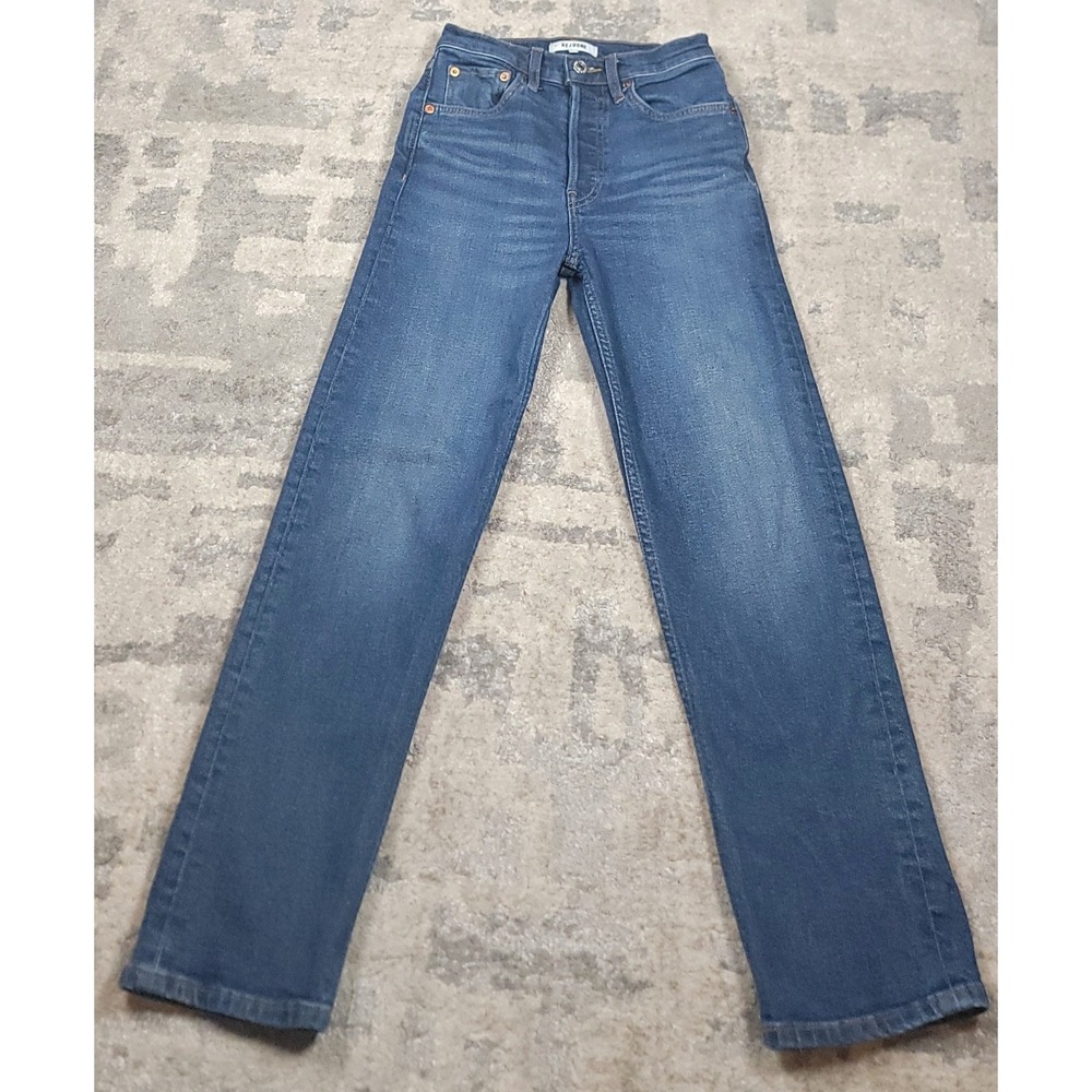 RE / DONE 70S Stove Pipe  Women's Stretch Button Fly Blue Denim‎ Jeans Sz 24x26